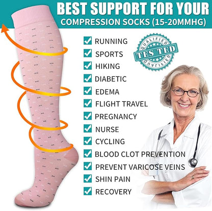 BLUEENJOY Copper Compression Socks for Women & Men (6 pairs) - Best Support for Nurses, Running, Hiking, Recovery