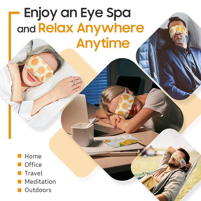20 Packs Steam Eye Mask, Heated Eye Mask Warm Compress for Eyes, Disposable Self Heating Steam Mask Sleep, Spa, Travel Essentials & Relaxation Gifts for Women, Stocking Stuffers (Sweet Orange)