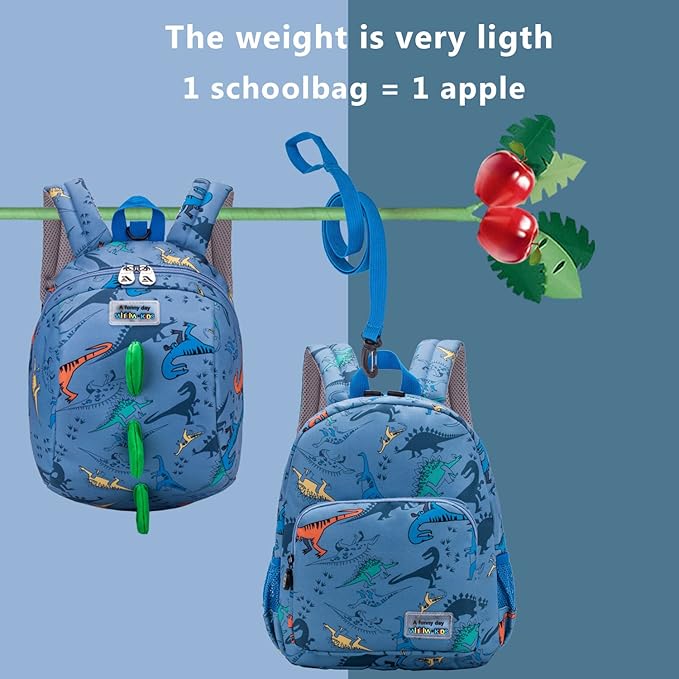 willikiva 3D Dinosaur Backpack Toddler Backpacks for Boys and Girls Kids Backpack Waterproof Preschool Safety Harness Leash (Light Blue)