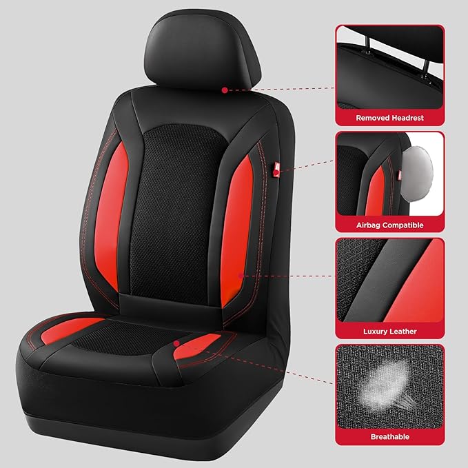 Rubbermaid Leather Mesh Car Seat Covers, Breathable Air Mesh Front Seat Cover, Universal Fit Slip-on Design, Airbag Compatible, Automotive Seat Protector for Most Cars, SUVs, Trucks, Vans-Red