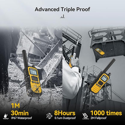 Retevis RB48 Plus Radios Walkie Talkies, IP67 Waterproof Two Way Radio Long Range, Heavy Duty 2 Way Radio, GMRS, Group Call, Vibration Alert, Emergency, for Construction Job Site(6 Pack)