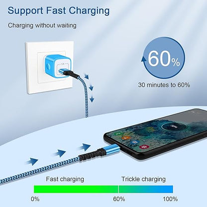 USB to USB C Cable 10FT Long Braided USB A to Type C Charger Fast Charging Power Cord for Samsung Galaxy A17/A16 5G/A15/A56/A36/A55/S25 Edge/S24 Ultra/S23/S22/S21/S20/S10/Pixel 9a/9 Pro xl/8a/7a/8/7/6