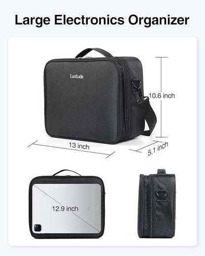 Luxtude Electronic Organizer Travel Case Large, Double Layer Tech Carrying Case, Home Electronics Bag Fits for iPad (Up to 12.9 in)