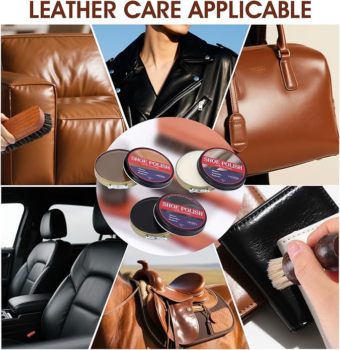 15pcs Shoe Shine Kit, Shoe Polish Kit, Leather Boot Care Kit, with Horsehair Brush&Wooden Applicator – Portable Travel Shoe Polish Kit for Brown/Black/Neutral Shoes