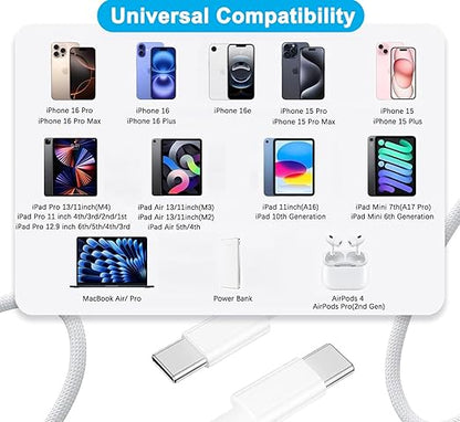 iPhone 17 16 Charger Fast Charging,Apple iPhone USB C Fast Charger Block,2Pack 6FT Type C USB C to C Woven Cable Cord for iPhone 17/17 Pro Max/17 Pro/Air/16 Pro Max/16 Pro/15 Pro Max,iPad Pro/Air/Mini