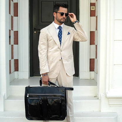 Time Resistance Leather Garment Bag - Slim Suit Duffel Carry-On Suitcase for Dress Protection (Black)