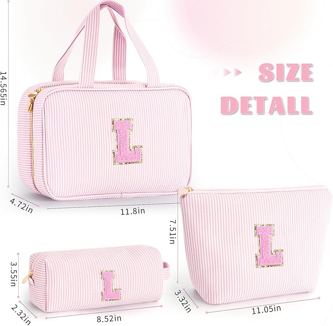 Birthday Gift for Kids Teen Girls Gifts for Girl, Toiletry Bag Makeup Cosmetic Bag Daughter Sister Gifts Birthday for Women Teacher Preppy Makeup Bag - Pink L