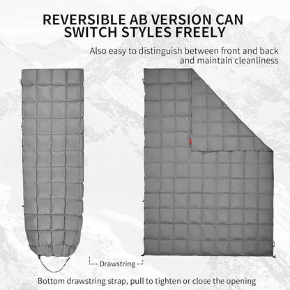 Down Camping Blanket - Lightweight, Packable, Warm & Puffy Outdoor Travel Quilt for Sleep, Hiking, Backpacking, Stadium, Festivals, Water-Resistant Sleeping Bag 55"x79"