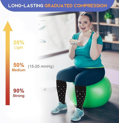 LEVSOX Plus Size Compression Socks for Women Men Wide Calf Extra Large 15-20 mmHg Knee High Sock for Nurses Pregnant Travel