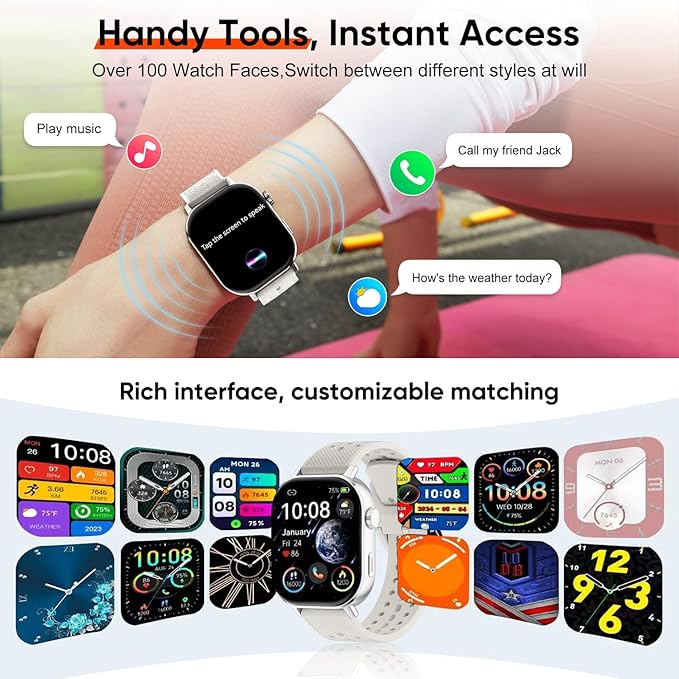 Fitness Tracker Smartwatch for Women & Men, Built-in GPS, 2.06" AMOLED for Calls, Heart Rate Blood Oxygen Sleep Monitor, 170+ Sport Modes, Waterproof with 2 Bands (Silver)