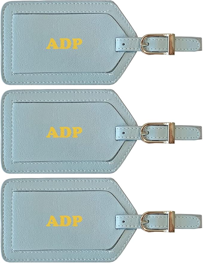 Personalized Monogrammed Leather Luggage Tags - 3 Pack