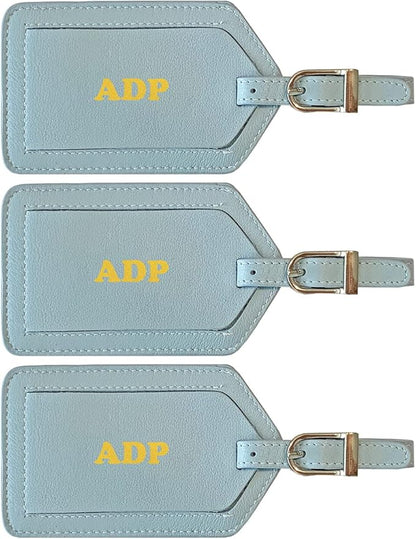 Personalized Monogrammed Leather Luggage Tags - 3 Pack