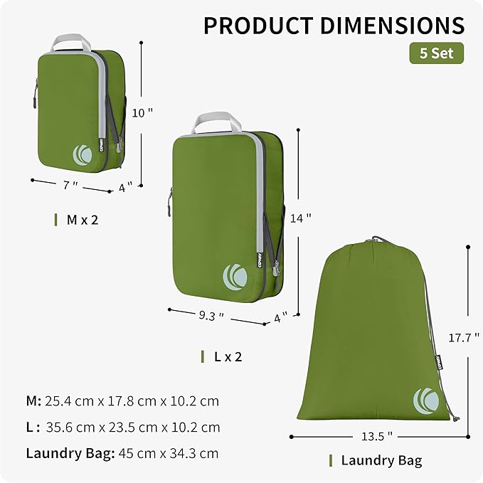 Cipway - 5 Set Compression Packing Cubes for Travel, Ultralight Packing Organizers for Luggage Suitcase & Backpack (Green), L