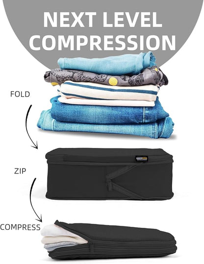 Compression Packing Cubes for Travel, 6-Piece Set (Large/Medium/Small), Double-Zip Luggage Organizers for Suitcase & Carry-On, Clothes Storage Bags (6 Pack, Pure Black)