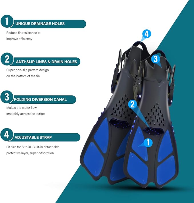 Kids Snorkeling Set Children Mask Fin Snorkel Set Snorkeling Gear Snorkel Mask + Adjustable Swimming Kids Flippers+ Dry Snorkel Tube + Travel Bags