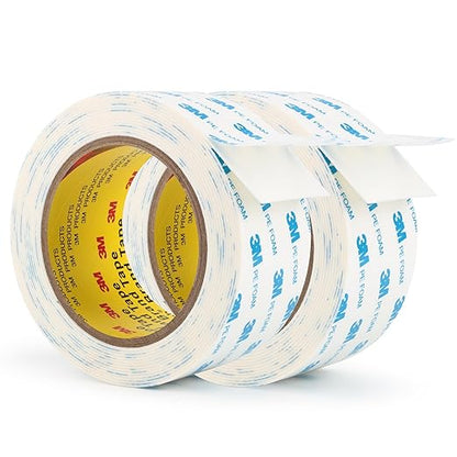 3M 1600T Double Sided Tape, PE Foam Tape 2" x 18 Ft White Removable Strong Adhesive No Residue for RV Picture Hanging, Posters Frames Wall Decor Indoor & Outdoor Use(2 Pack)