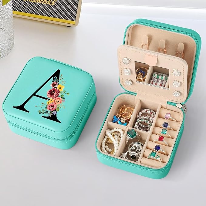 Parima Gifts for Her - Teen Girl Gifts, Small Jewelry Case for Girl, Jewelry Box for Teenage Girl, Birthday Gifts, Personalized Gifts - Letter A, Blue