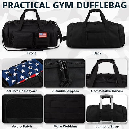 Tactical Gym Bag for Men，50L Large 3 in 1 Sports Duffle Bag with Shoes Compartment for Travel,Water Resistant Travel Backpack Weekender Overnight Bag with Wet Pocket for Women