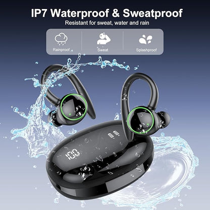 Wireless Earbuds, Bluetooth 5.4 Headphones Sport, Over Ear Buds With ENC Noise Cancelling Mic, 48H, Wireless Earphone With Earhooks, Stereo Deep Bass, IP7 Waterproof Headset for Workout Running, Black