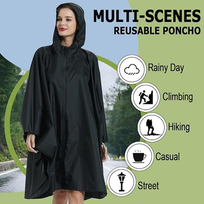 Fashion Hooded Rain Poncho Waterproof Raincoat Jacket with pocket for Women/Men/Adult