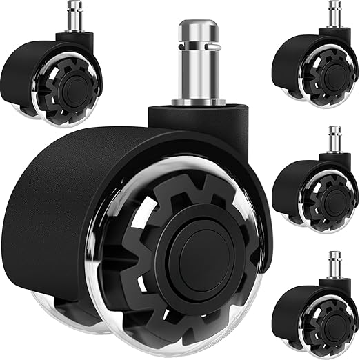 Office Chair Wheels, 2 Inch Smooth & Quiet Rolling Casters Replacement, Computer Gaming Chair Casters for All Hardwood Floors & Carpet, Smooth Safe Rubber Wheels-Set of 5, Black
