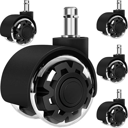Office Chair Wheels, 2 Inch Smooth & Quiet Rolling Casters Replacement, Computer Gaming Chair Casters for All Hardwood Floors & Carpet, Smooth Safe Rubber Wheels-Set of 5, Black
