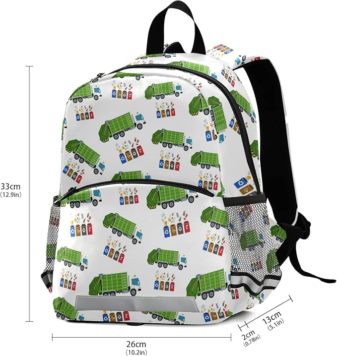 Garbage Truck Trash Recycling Kid's Toddler Backpack for Boys Girls Preschool Nursery with Safety Leash (01141) 10.9 X5.9 X 12.9inch