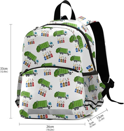 Garbage Truck Trash Recycling Kid's Toddler Backpack for Boys Girls Preschool Nursery with Safety Leash (01141) 10.9 X5.9 X 12.9inch