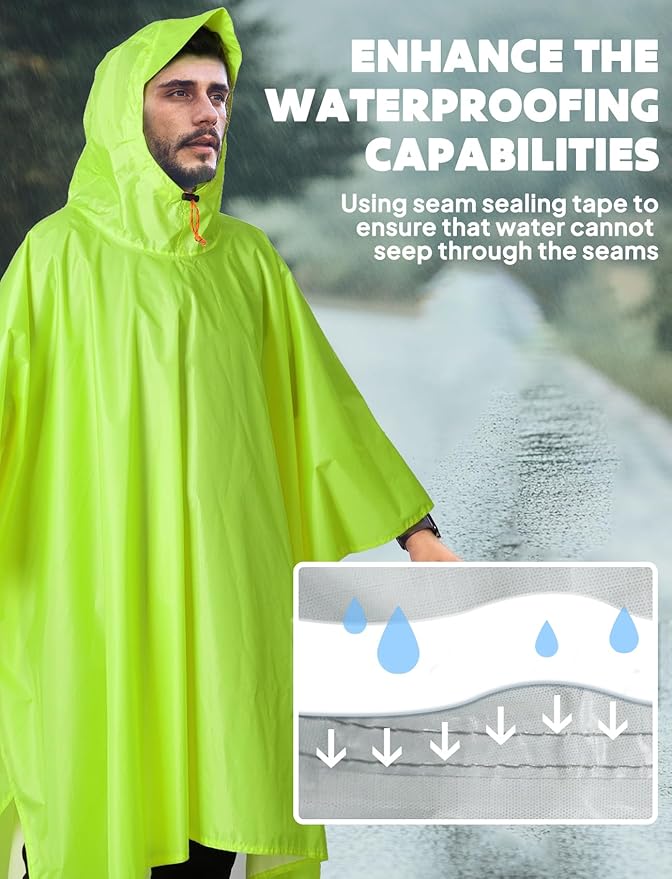 ANYOO Hooded Rain Poncho for Adults Waterproof Lightweight Rain Coat for Men Women Reusable Rain Jacket for Emergency Outdoor
