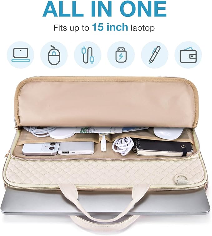 BAGSMART 15.6 Inch Laptop Shoulder Bag, Laptop Sleeve Compatible with MacBook Pro 16 Inch,15.6 Inch HP,Dell,Acer Aspire,Asus Notebook, Protective Case with Shoulder Strap,Pocket,Handle, Beige