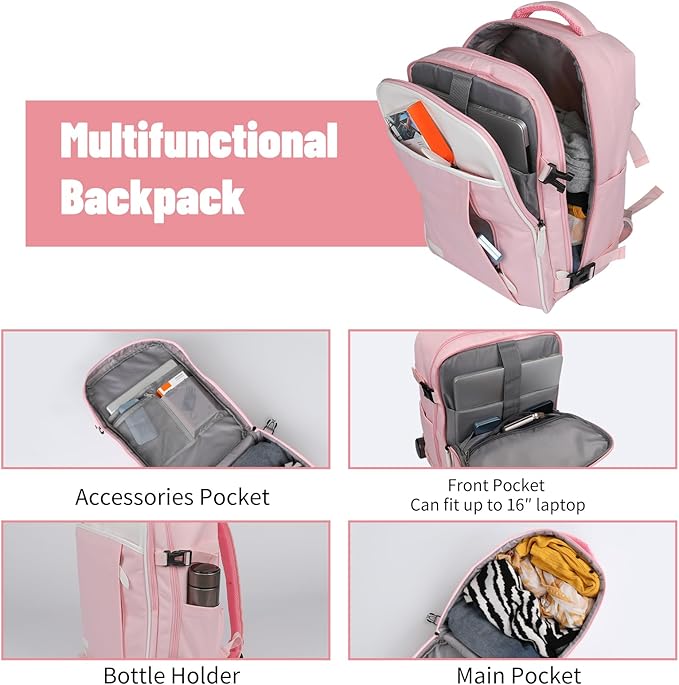 22x14x9 Airline Approved Vintage Style Carry On Luggage with Backpack Sets for Women, ABS+PC Hardshell Small 20 inch Retro Suitcase with Protective Cover & Tag (Pink, 20in/BP/TB)