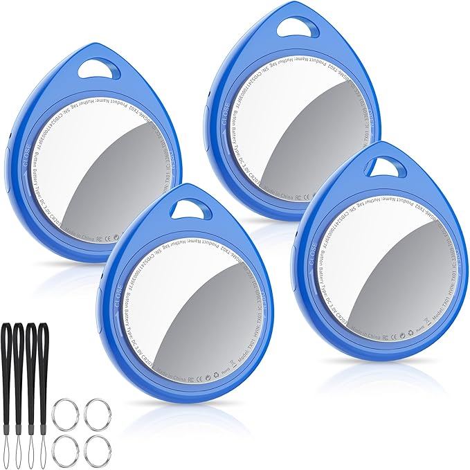 Air Tracker Tags 4 Pack Blue, 5.3 Bluetooth Tracker Work with Apple Find My (iOS Only), 100dB Sound, Smart Tag with Keychain/Lanyard, Item Finder for Luggage/Key/Suitcase, Replaceable Battery