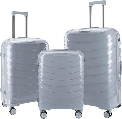 LARVENDER Luggage Sets 3 Piece, Hardside PP Carry On Luggage Suitcase with 360° Spinner Wheels Suitcase Sets for Women Men, Silver Grey