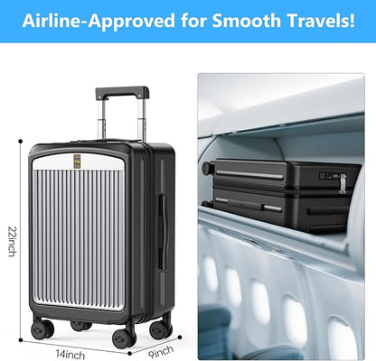 MGB Carry on Luggage 22x14x9 Airline Approved, Durable PC Hardside Suitcase with TSA Lock for Business Trip, 20 Inch Carry-on Luggage, USB Port & 360°Spinner Wheels