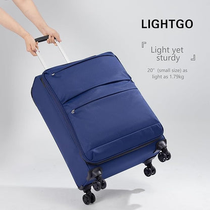 LIGHTGO Lightweight Softside Luggage,20inch Carry on, Water-Resistant, TSA Approved Lock, Spinner Wheel, Navy Blue, 20inch