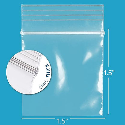 Clear Plastic Reclosable Zip Bags - Bulk GPI Pack Of 200 1.5" x 1.5" 2 Mil Thick Strong & Durable Poly Baggies with Resealable Zip Top Lock for Travel, Storage, Packaging & Shipping.