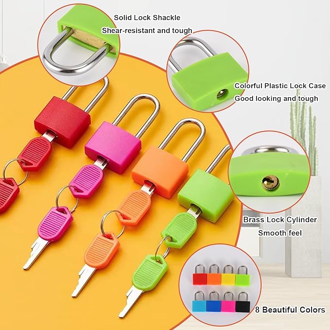 16 PCS Suitcase Locks with Keys,Small Luggage Padlocks Metal Padlock with Key,Multicolor Lock Luggage Locks Mini Keyed Padlock for Backpack Boxes Laptop Bag School Gym Locker,23 mm,8 Colors