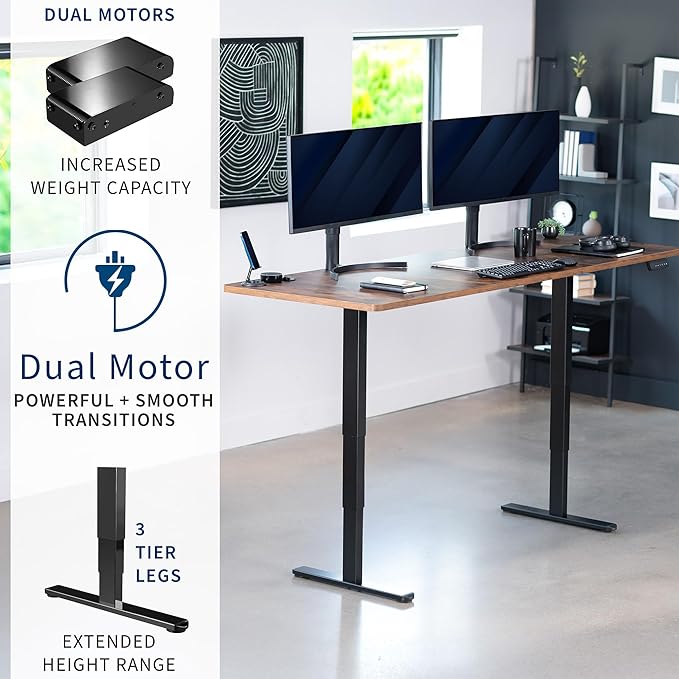 VIVO Electric 83 x 30 in Dual Motor Sit Stand Desk, Memory Height Adjustment, 2B Series, Rustic Vintage Brown Top Black Frame, DESK-KIT-2B8N