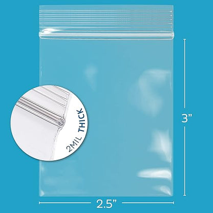 GPI - Pack of 200 2.5" x 3" 2 Mil Thick - Clear Plastic Reclosable Zip Bags - Bulk, Strong & Durable Poly Baggies with Resealable Zip Top Lock for Travel, Storage, Packaging & Shipping