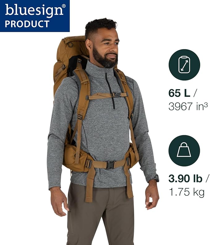 Osprey Rook 65L Men's Backpacking Backpack, Histosol Brown/Rhino Grey