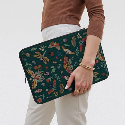 iCasso Laptop sleeve 13 inch for MacBook Air 13-13.6 inch, Cute Laptop case for Macbook Pro 13 inch, Slim Protective Travel Carrying Case for MacBook Pro 14 inch, Chromebook, HP, Dell, Green Butterfly