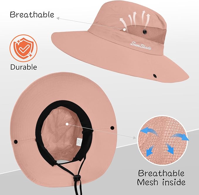 ZOORON Women's Ponytail Safari Sun Hat,Wide Brim UV Protection Outdoor Bucket Hat,Foldable Beach Summer Fishing Hat