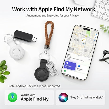 Tracker Tags 2 Pack, Bluetooth Smart Tag for Item Finder, Compatible with iOS Find My, Replaceable Battery & Long Battery Life, Item Locator for Keys, Luggage, Bags, Wallet with Key Chain