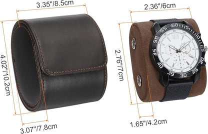 HARFINGTON Watch Roll Travel Case Single Slot Portable Leather Watch Case for Men and Women, Watches Storage Organizer with Removable Pillows for Traveling, Display, Home Storage, Coffee