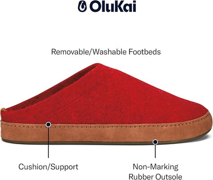 OLUKAI Hamani Hulu Men's Wool Mule Slippers, Soft & Comfortable Slippers with Premium Materials, Sheepskin Shearling & Italian Felt, All-Day Wear