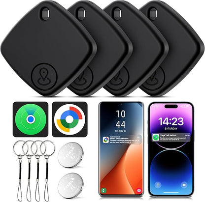 Air Tracker Tags for Android or iOS, 4 Pack Dual System Android Smart Tracker Tags Compatible with iOS Find My or Google Find Hub App, Bluetooth Tracker Key Locator with Sound for Luggage, Bags,Wallet