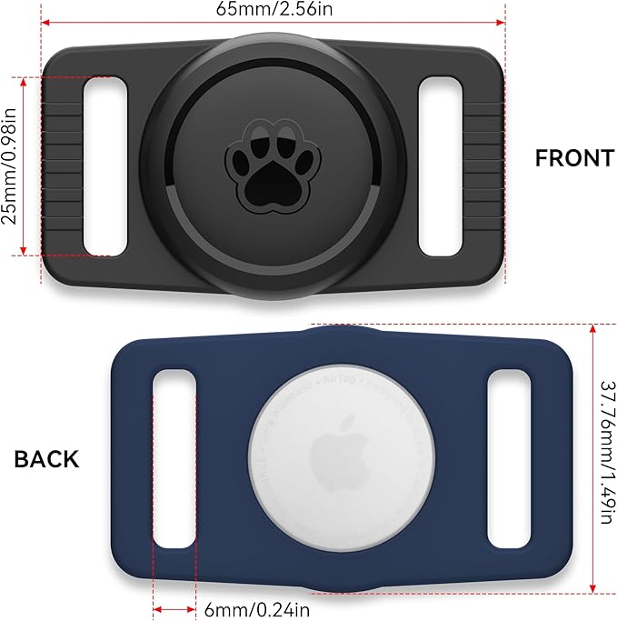 for Airtag Dog Collar Holder 2 Pack,Waterproof cat Collar Holder for Apple AirTag, Silicone Air Tags Case for Cat Dog Collars(Navy&Black)