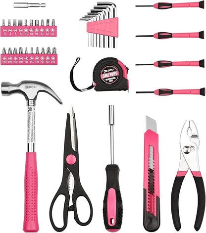40-Piece Pink Tool Set - General Household 40 PCS Hand Tool Kit with Plastic Toolbox Storage Case (Pink)