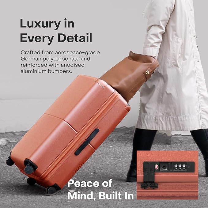 Checked Plus Expandable - 28.75" Airline Approved Check In Luggage with Wheels, Rolling Suitcase for Men & Women - TSA Lock, Silent Spinner Wheels, Expansion Zip, Y-Strap - Clay