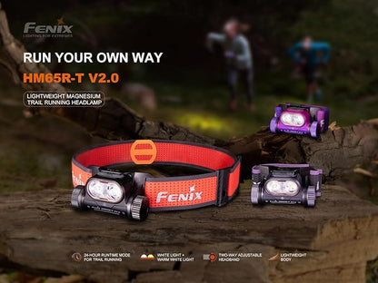 Fenix HM65R-T V2.0 Running Headlamp, 1600 Lumen White Light and Warm White Dual Beams, USB-C Rechargeable, Lightweight Long Runtime for Trail Running, with Organizer (Nebula)